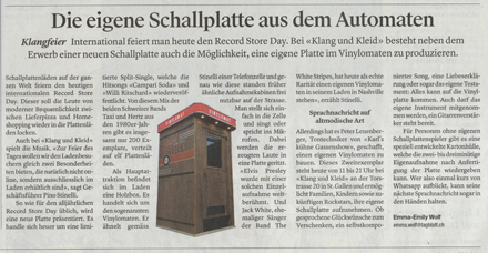 St. Galler Tagblatt - Die eigene Schallplatte aus dem Automaten - Vinylomat